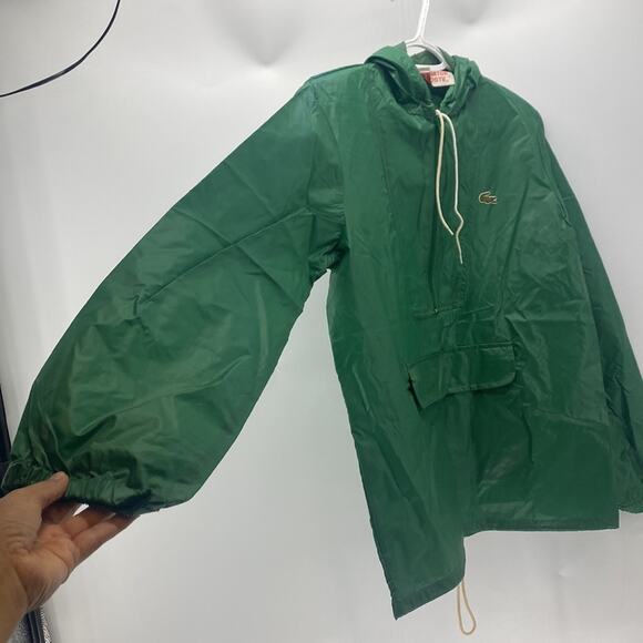 Vintage 80's Lacoste Windbreaker Pullover Hooded Packable Jacket size S green - Picture 8 of 11